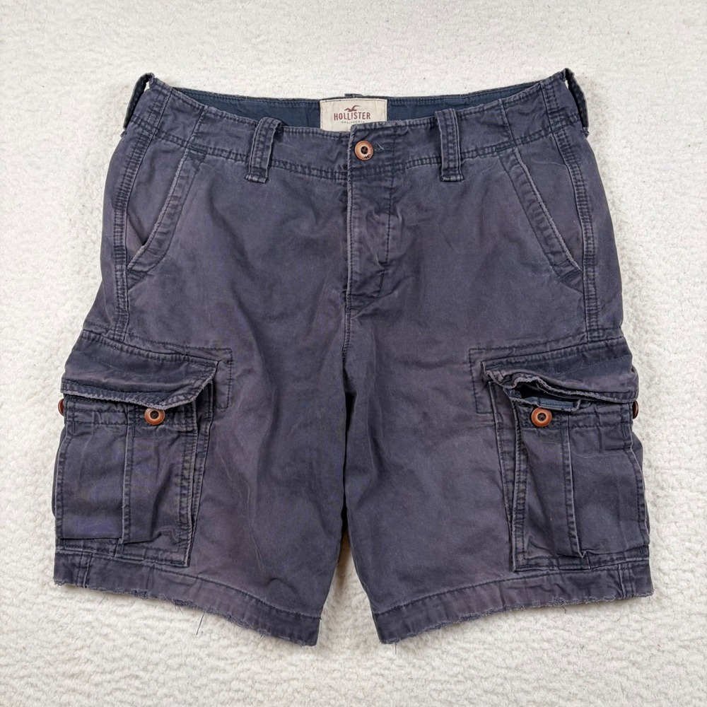 Hollister Cargo Shorts Mens Utility Button Fly 32 Navy Blue Skater Y2K Hiking